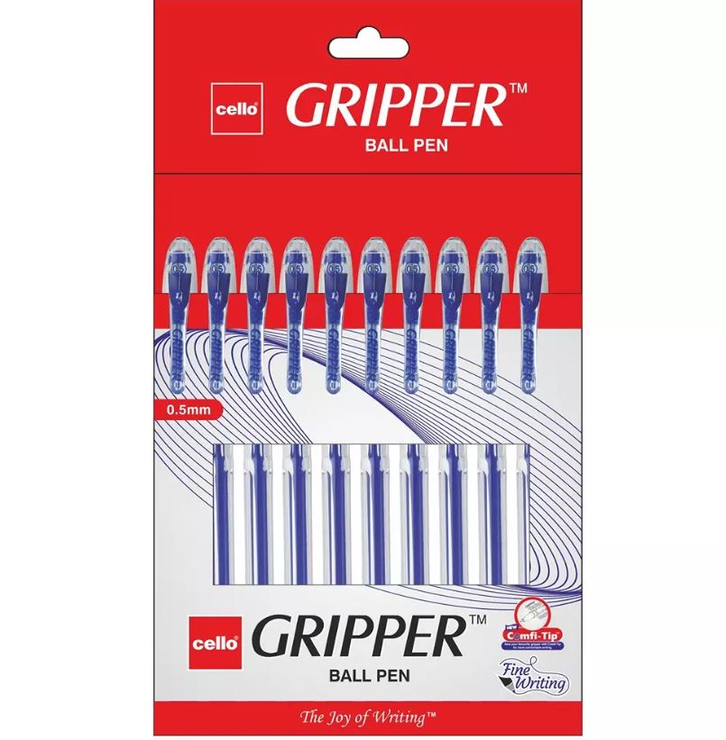 Cello Gripper Ball Pen Cap Closure Type Blue Ink Pack Of 10