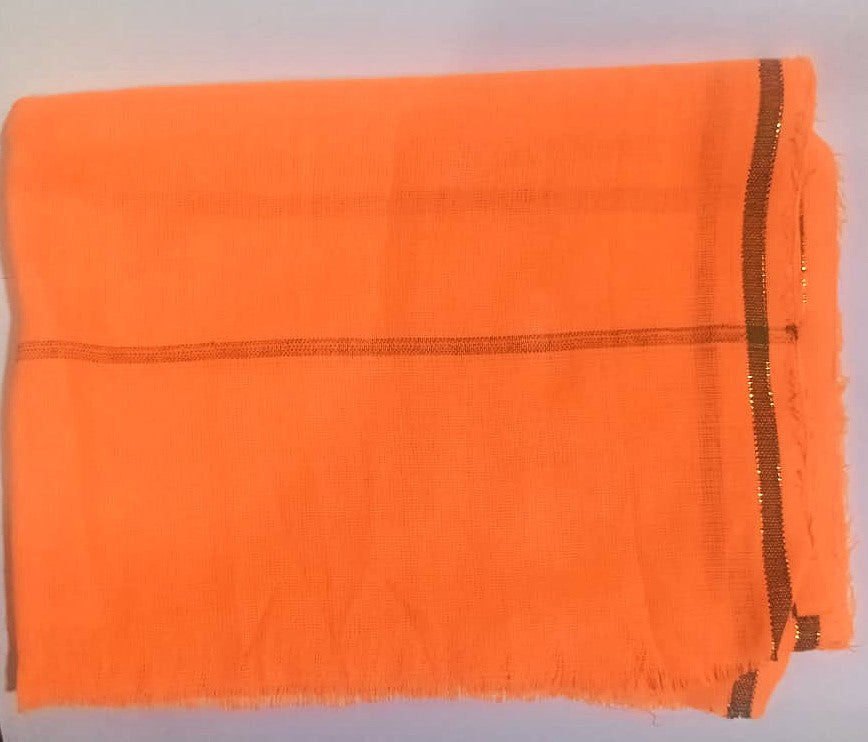 Cotton Orange Gamchha Angochha Pure Soft Cotton Men's Ethnic and Traditional Gamchha Angochha Lightweight and Unique Design Quick Absorption Gamcha Set of 1