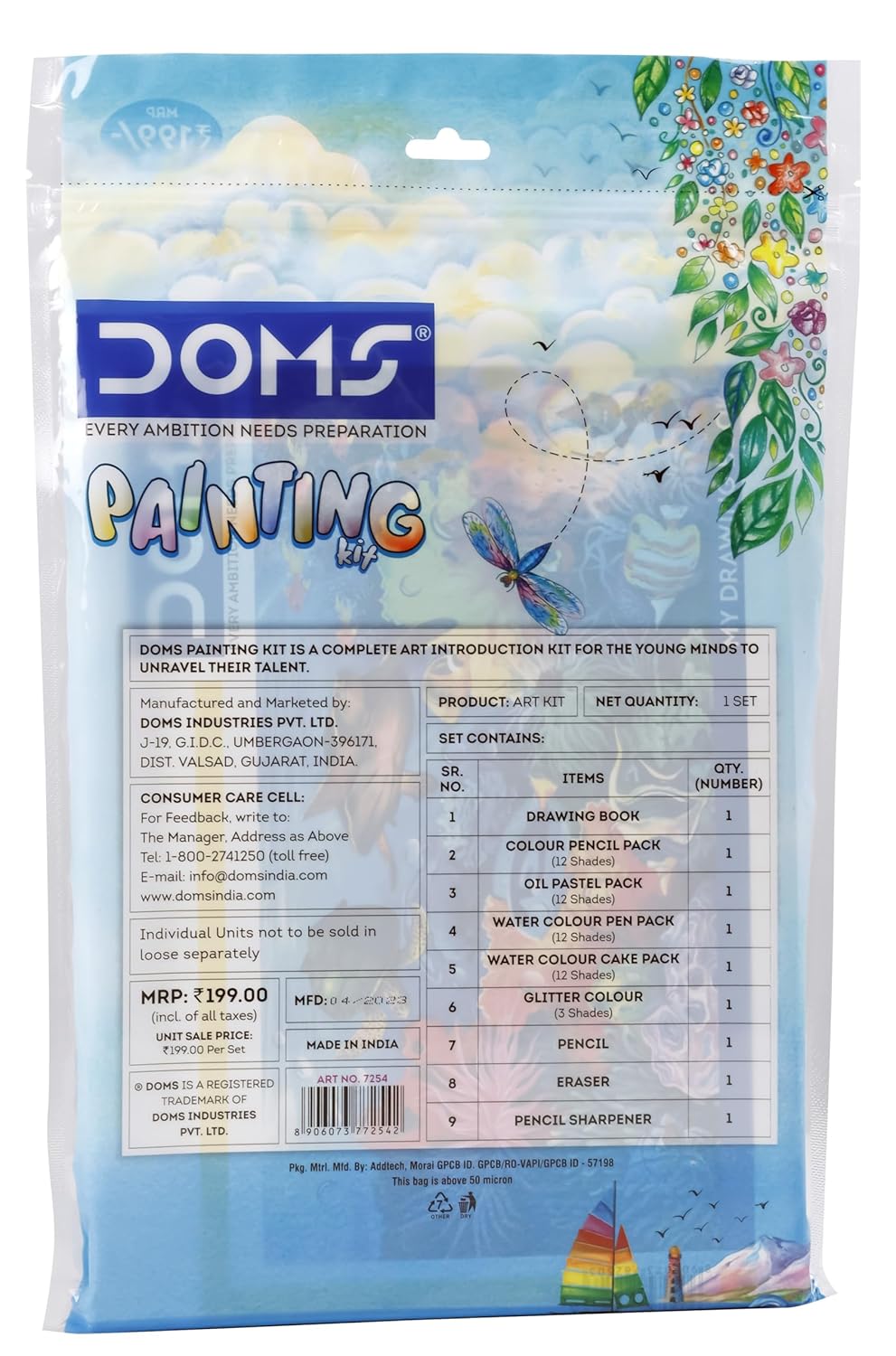 DOMS Painting Kit Combination of 9 Painting and Coloring Items Multicolor Perfect Value Pack Kit for School Essentials Gifting Range for Kids
