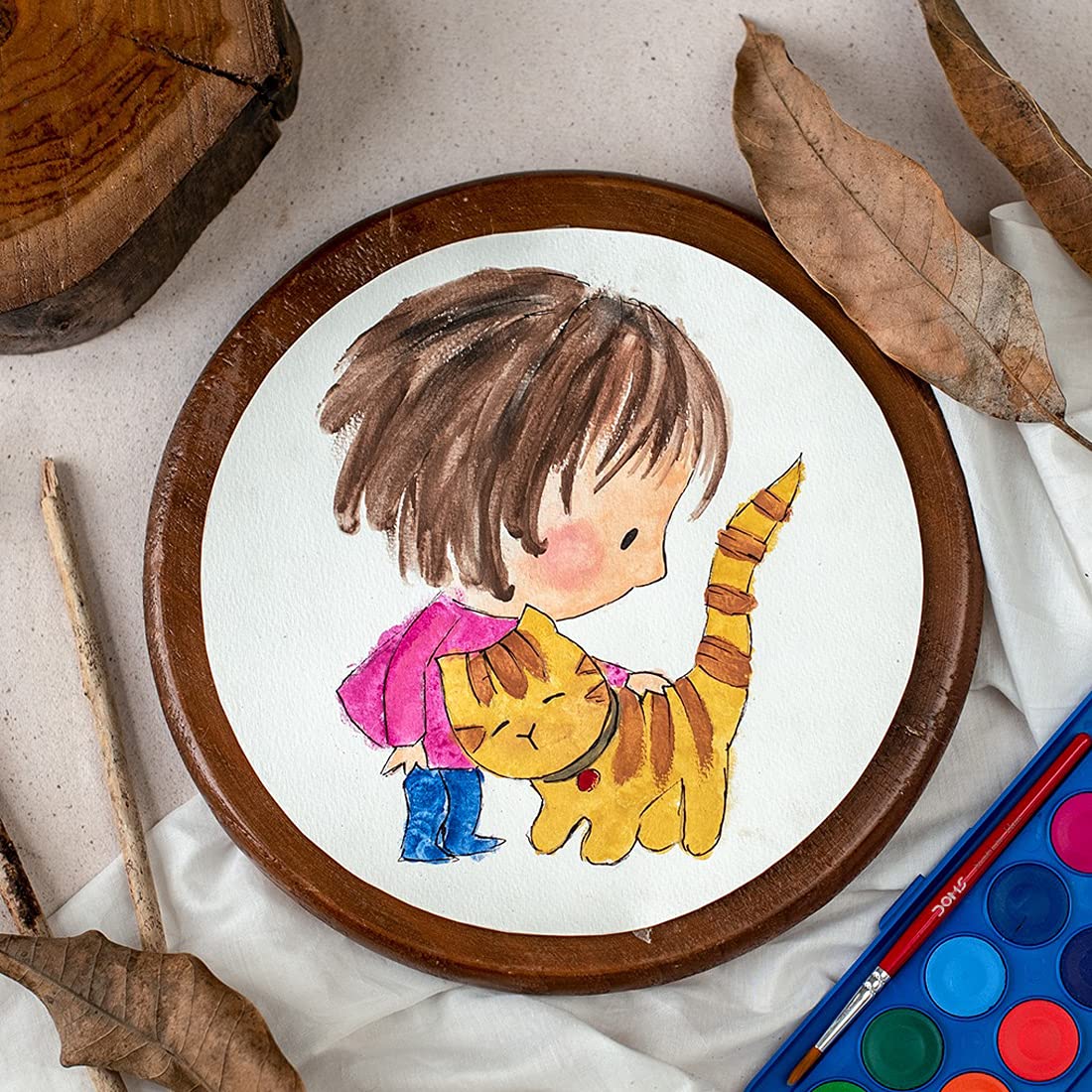 Doms Aqua Colour Cakes 24 Shades 30mm Water Colour Cakes Free One Brush Inside Easy to Use Palette Lid Organic Rich Colour Pigments Non-Toxic and Safe for Kids Pack of 1