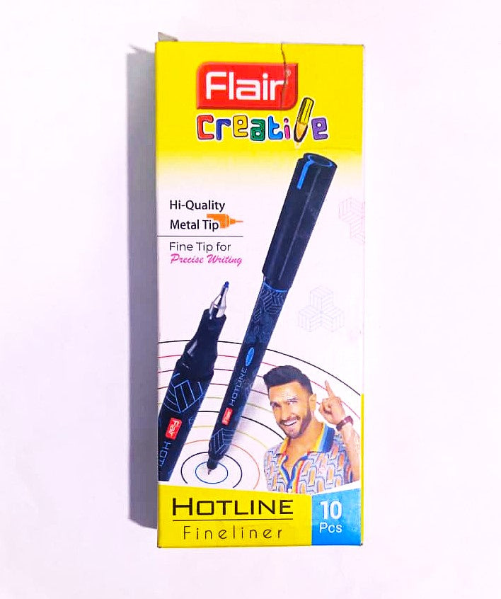 Flair Hotline Fineliner High Quality Metal Tip Pen Comfortable Grip Smooth Ink Flow Fineliner Pens For Mandala Sketching Doodling Journal and Outline Blue Ink Pack Of 10 Pcs