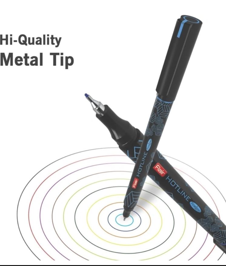 Flair Hotline Fineliner High Quality Metal Tip Pen Comfortable Grip Smooth Ink Flow Fineliner Pens For Mandala Sketching Doodling Journal and Outline Blue Ink Pack Of 10 Pcs