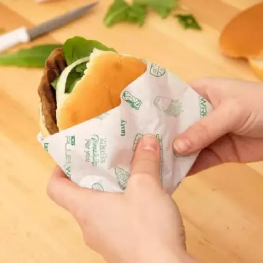 Modern Food Wrapping Paper Wrap Printed Roll butter paper Wrap Roti Parantha Sandwich Burger and More Keep Food Safe and Fresh 25 meter Special with free Blade