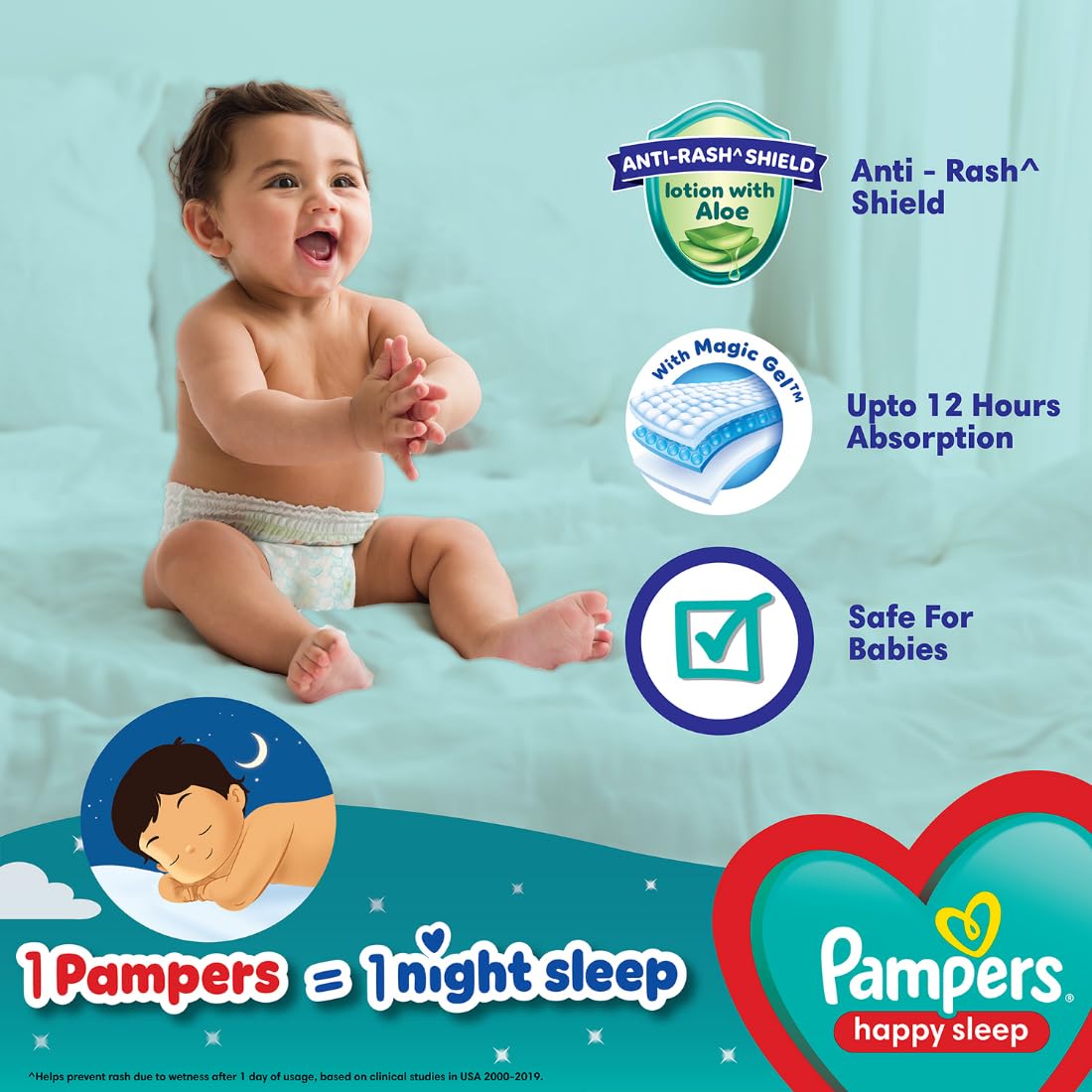 Pampers Happy Sleep Pant Style Baby Diapers Small (S) 1 Pampers = 1 Night Sleep with Anti Rash Shield 4-8 Kg Diapers