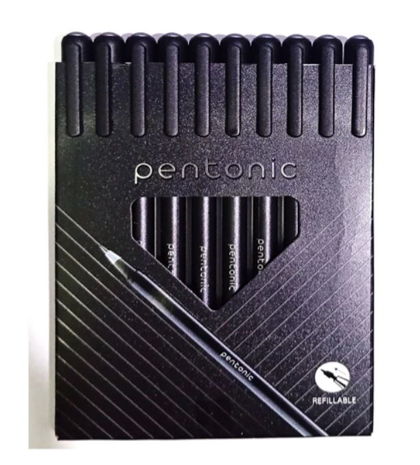 Pentonic Ball Pen Refillable Ultra Low Viscosity Ink Sleek Matte Finish Featherlite Feel Black Ink Pack of 10