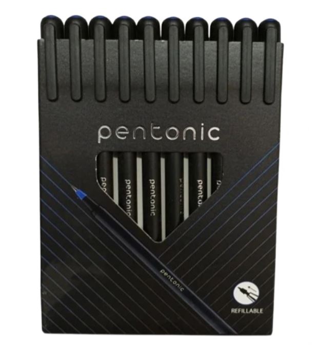 Pentonic Ball Pen Refillable Ultra Low Viscosity Ink Sleek Matte Finish Featherlite Feel Blue Ink Pack of 10