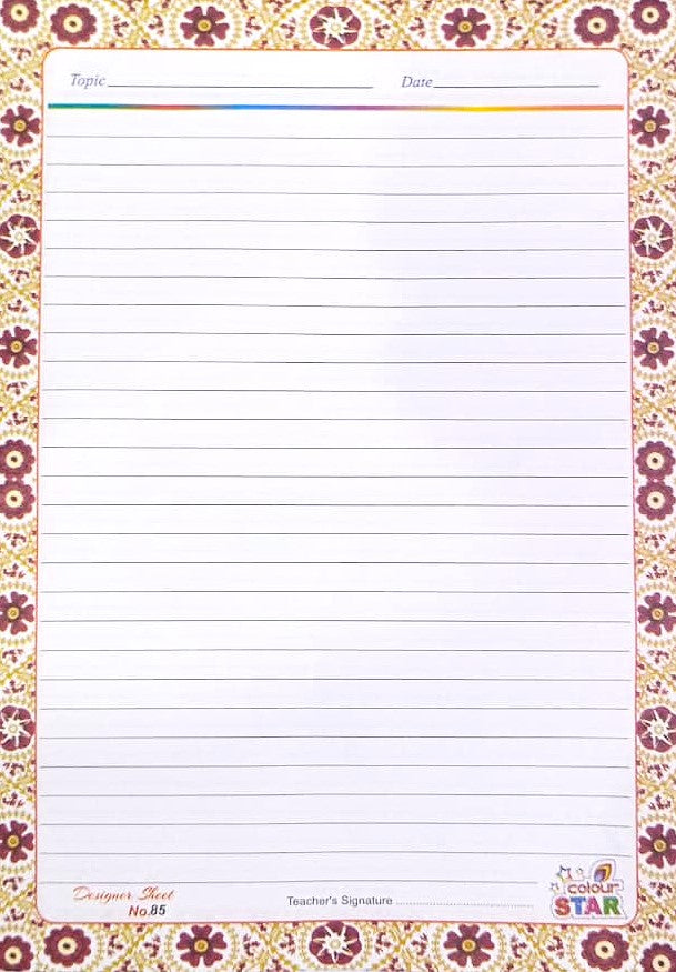 Shanti One Side Ruled Designer Sheets A4 Size Project Papers Floral Practical Sheets for Assignment Art and Craft Pack of 20 Mix Sheets 4 Design Each 80 GSM