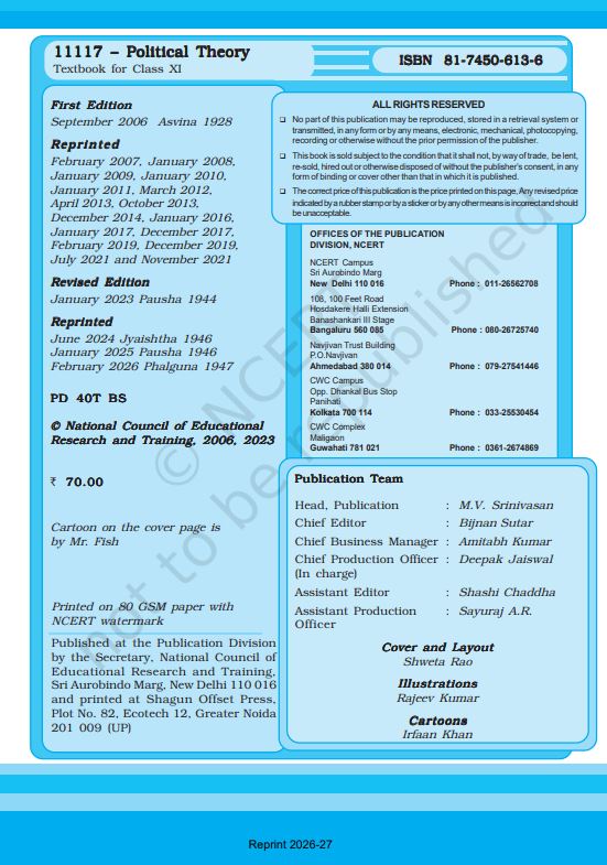 NCERT Political Theory Class 11 Textbook For English  Latest Edition Based On CBSE Syllabus