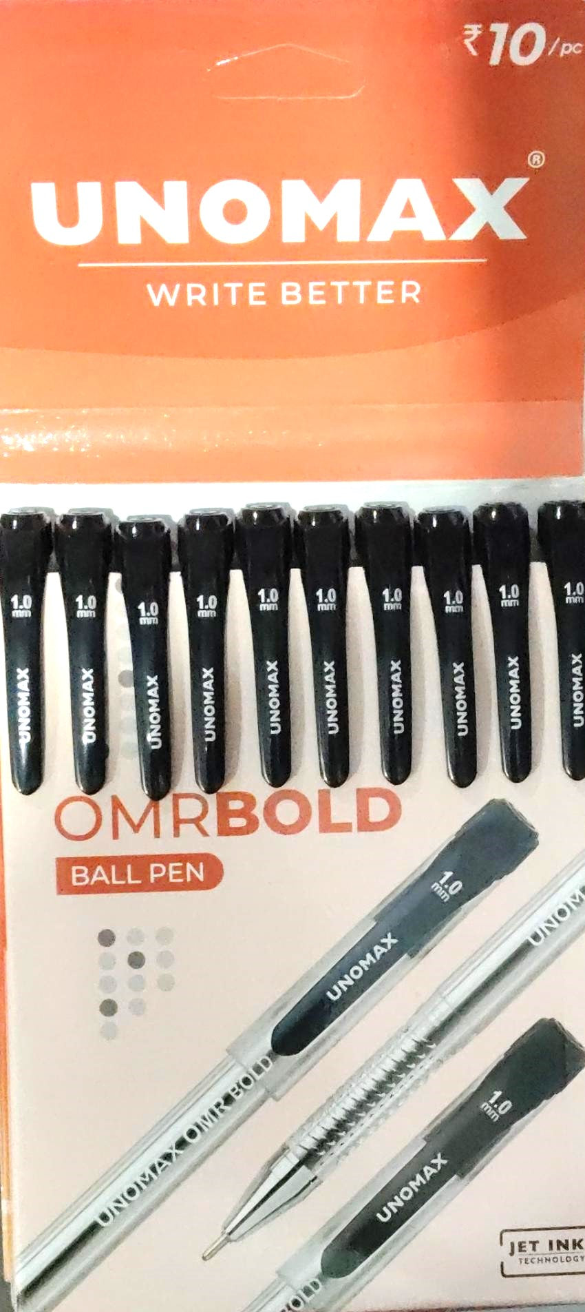 UNOMAX Write Better OMR Bold 1.0mm Ball Point Pen Pack Of 10 Black Pen Fast Flowing Ink Ideal for Daily Use and Fine Handwriting