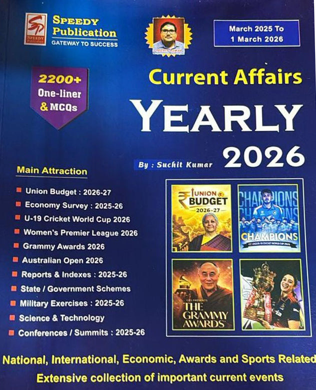 Speedy Current Affairs Yearly March 2026 English Monthly Magazine March 2025 To March 2026 Union Budget 2026-27 Economic Servey 2025-26 By Suchit Kumar Original Book And All Competitive Exams