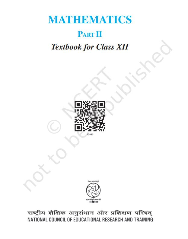 NCERT Mathematics Class 12 Part 2 Textbook For English Latest Edition 2026-27 Based On CBSE Syllabus Code 12080