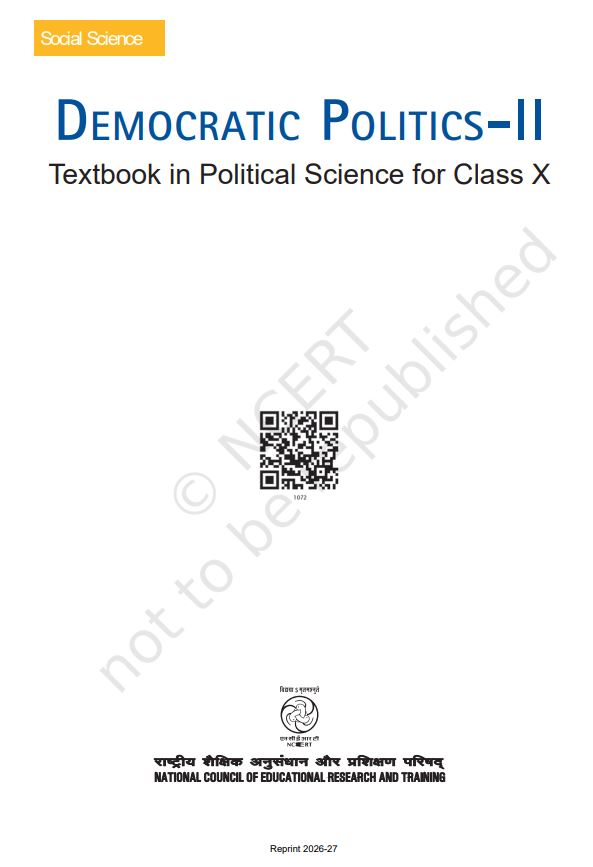 NCERT Democratic Politics Class 10 Part 2 Textbook For Politicial Science English Medium Grade X Code 1072