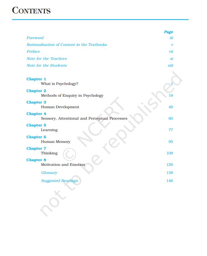 NCERT Psychology Class 11 Textbook For English Latest Edition 2026-27