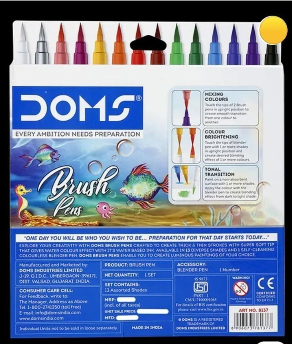 DOMS Brush Pen Dark Shades Brush Nib Sketch Pens  with Washable Ink Set Of 1 Multicolour