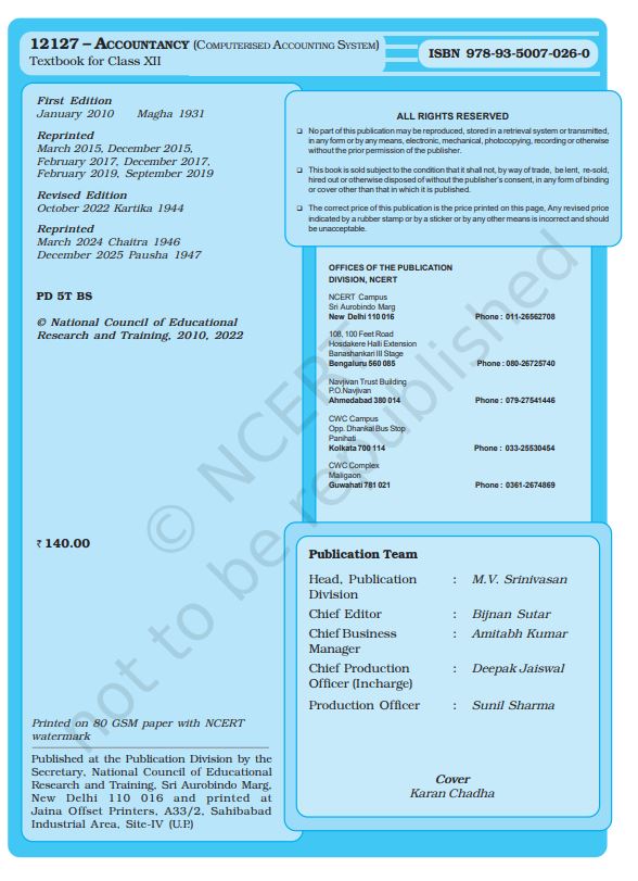 NCERT Accountancy Computerised Accounting System Class 12 Ncert Latest New Syllabus Code 12127