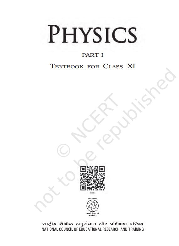 NCERT Physics Class 11 Part 1 Textbook For English Grade XI Code 11086