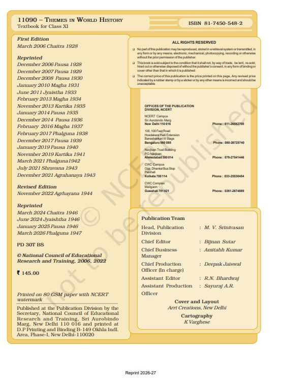 NCERT Themes in World History Class 11 Textbook For English Grade XI Latest Edition Based On CBSE Syllabus