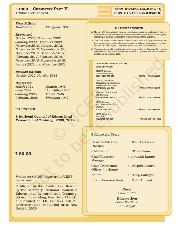 NCERT Chemistry Class 11 Part 2 Textbook For English Medium Latest Edition 2026-27 Code 11083