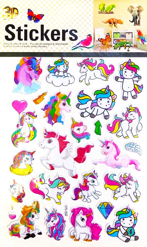 3D Stickers Unicorn Horse Cartoon Sticker Easy To Peel and Stick Fun Great Designs and Removable Can Be Used On Walls Desks Mirrors 3D Puffy Stickers for Kids of All Age Group