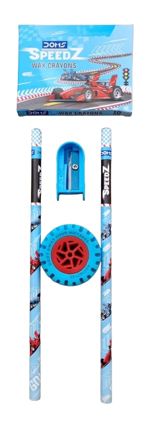 Doms Speedz Junior Kit Stationery Items Pencil Eraser Pencil Sharpener Wax Crayons School Essential for Kids
