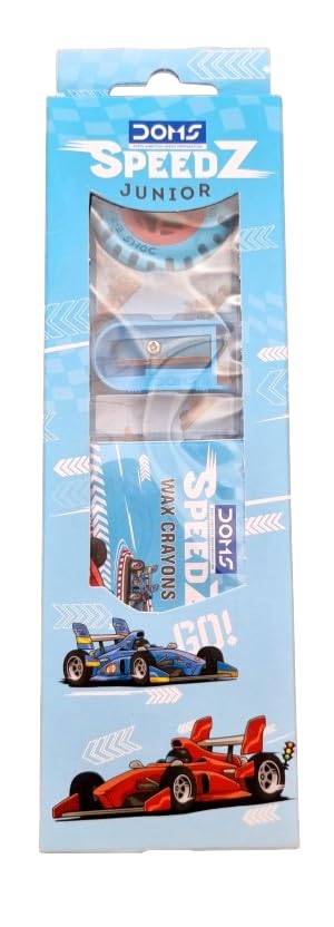 Doms Speedz Junior Kit Stationery Items Pencil Eraser Pencil Sharpener Wax Crayons School Essential for Kids