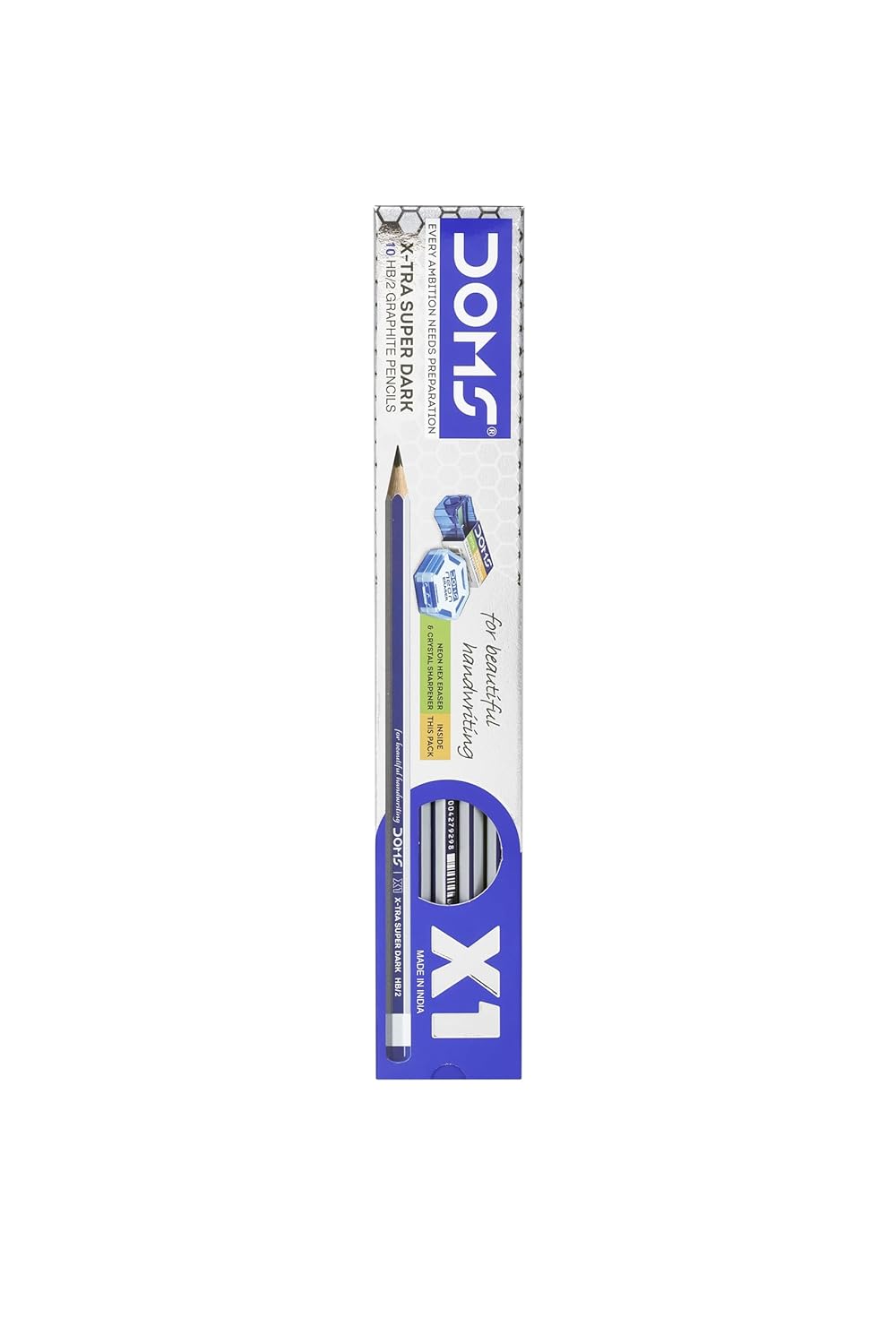 DOMS X1 Graphite Pencil Pack of 10 with Eraser & Sharpener – Hexagonal Shape 6