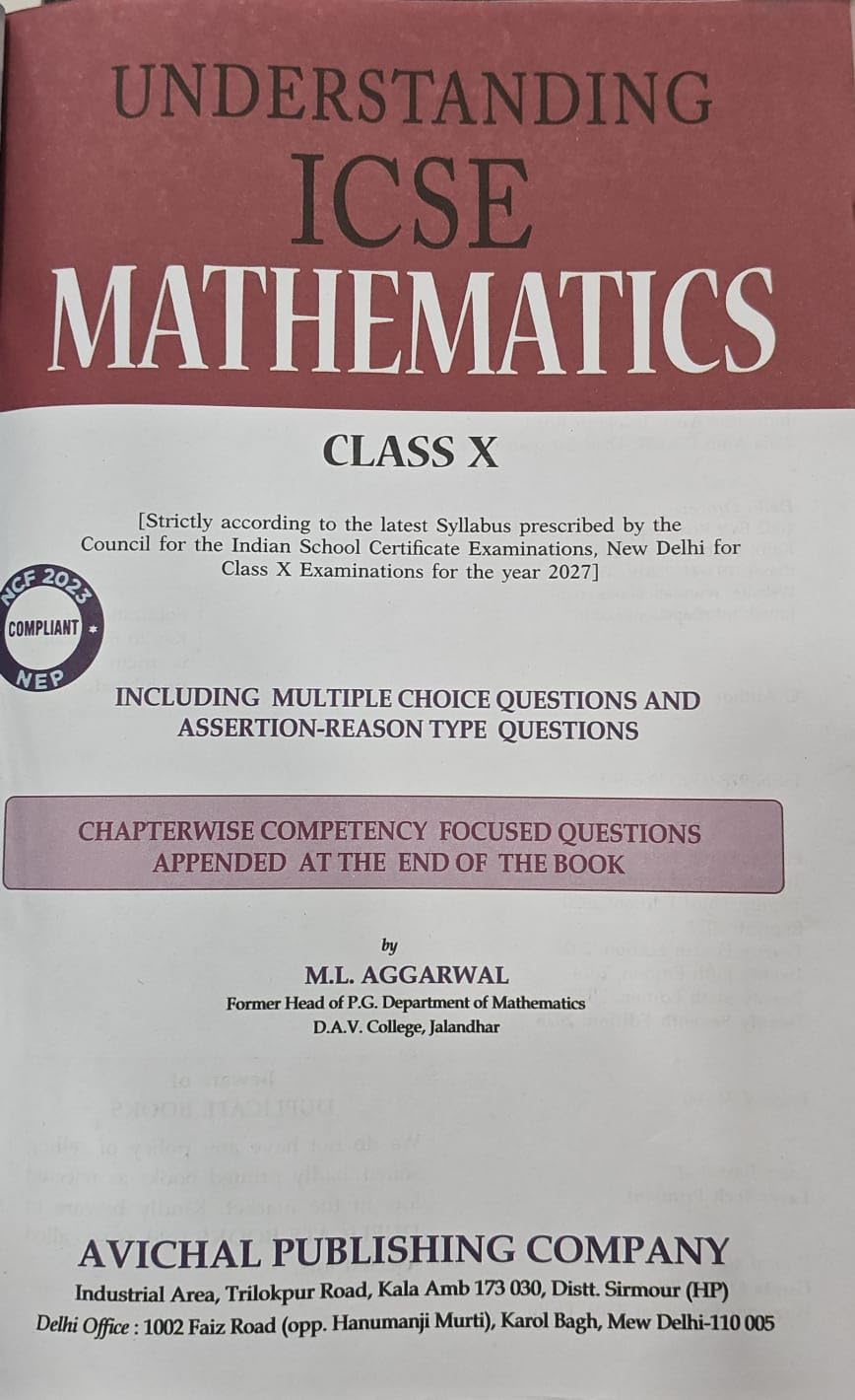 APC Understanding ICSE Board Mathematics Class 10th By M L Agrawal Including Competency Focused Questions