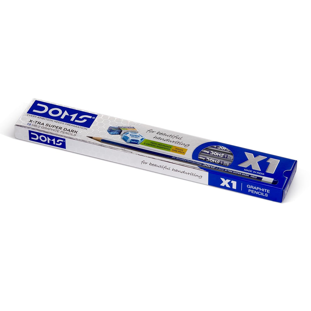 DOMS X1 Graphite Pencil Pack of 10 with Eraser & Sharpener – Hexagonal Shape 8