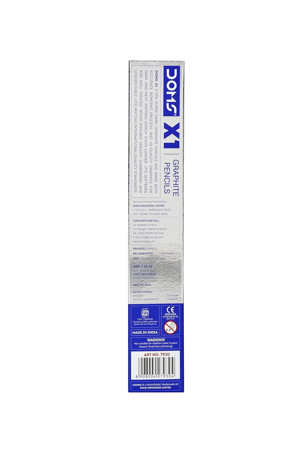 DOMS X1 Graphite Pencil Pack of 10 with Eraser & Sharpener – Hexagonal Shape 7