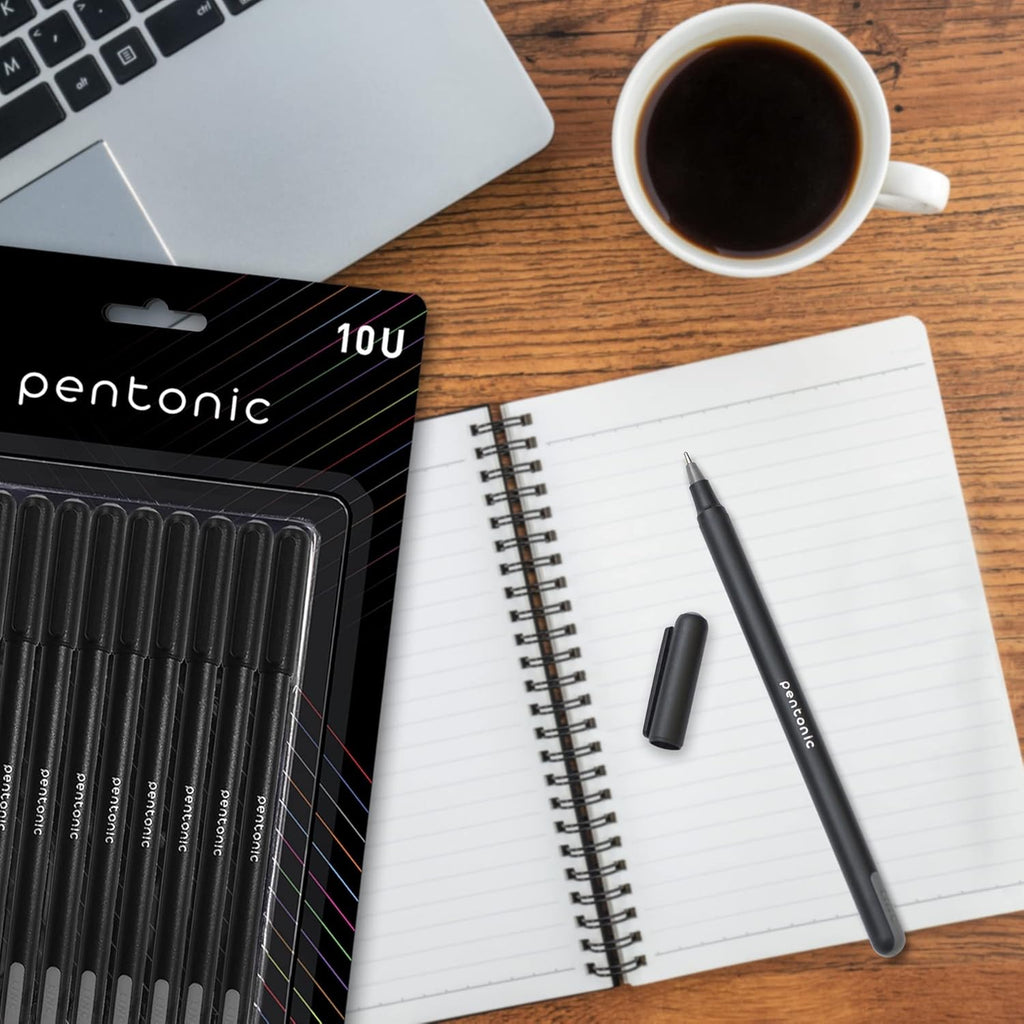 Pentonic 0.7 mm Ball Pen Black Ink – Black Body | Blister Pack of 10 Pens 3