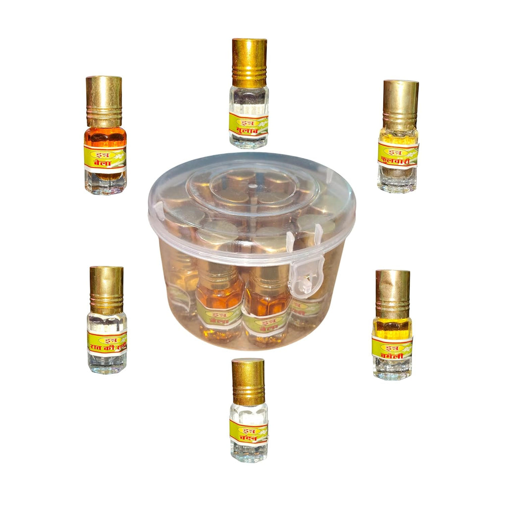 Natural Premium Attar Gift Pack Non Alcoholic Itra Set for Home Mandir Office All Dress Fragrances 6 ML Each