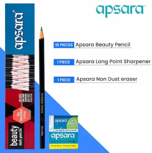 Apsara Beauty Dark Pencils Hexagonal Body for Strong Grip Classic Black Design for Premium Look Good Handwriting Free Sharpener and Eraser Use for School and College Student Pack of 10 Boxs Each Box Contains 10 Pencils