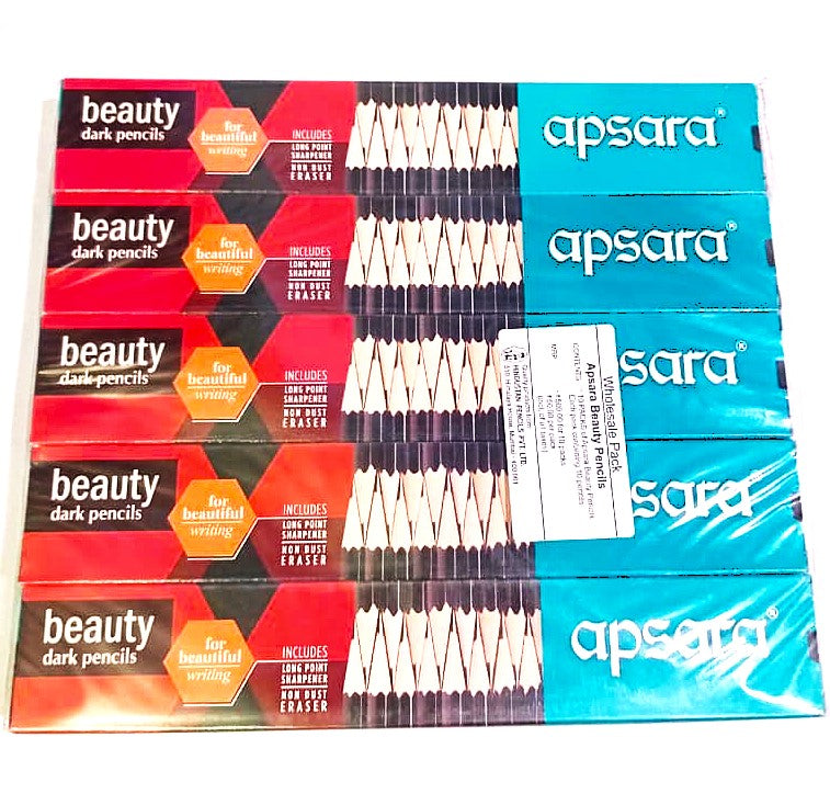 Apsara Beauty Dark Pencils Hexagonal Body for Strong Grip Classic Black Design for Premium Look Good Handwriting Free Sharpener and Eraser Use for School and College Student Pack of 10 Boxs Each Box Contains 10 Pencils