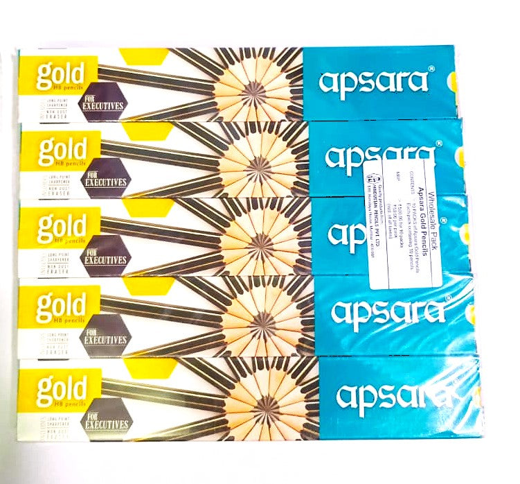 Apsara Gold HB Pencils for Executives Includes Long Point Sharpener Non Dust Eraser 10 Packs Of Apsara Gold Pencils Each Pack Containing 10 Pencils Wholesale Pack