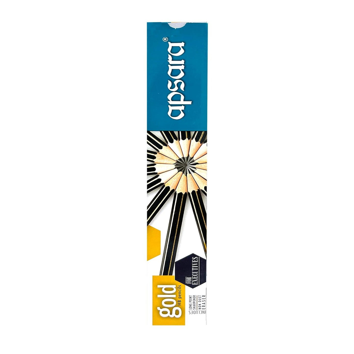 Apsara Gold HB Pencils for Executives Includes Long Point Sharpener Non Dust Eraser 10 Packs Of Apsara Gold Pencils Each Pack Containing 10 Pencils Wholesale Pack