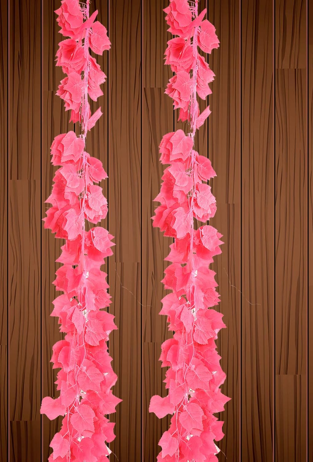 Artificial Leaves Leaf Garland String Decorative Plant Leaves Vine Creeper for Hanging with Pink Artificial Leaves 7.02 Feet Long Garland for Decoration Party Wedding Diwali Festivals Christmas Pink Leaves 12 Sets
