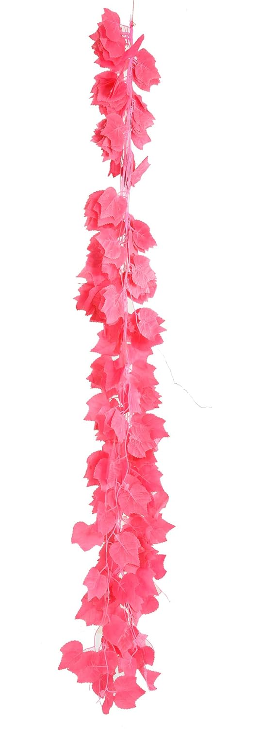 Artificial Leaves Leaf Garland String Decorative Plant Leaves Vine Creeper for Hanging with Pink Artificial Leaves 7.02 Feet Long Garland for Decoration Party Wedding Diwali Festivals Christmas Pink Leaves 12 Sets