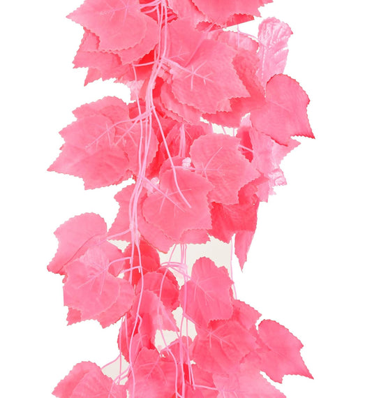 Artificial Leaves Leaf Garland String Decorative Plant Leaves Vine Creeper for Hanging with Pink Artificial Leaves 7.02 Feet Long Garland for Decoration Party Wedding Diwali Festivals Christmas Pink Leaves 12 Sets