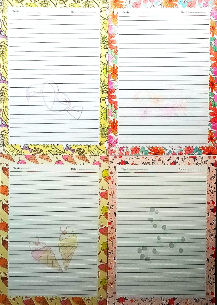 Attractive Flower Printed A4 Size Paper Sheet Designer Sheets One Side Ruled Project Papers Comment Sheets for Assignment Art and Craft Pack of 20 Mix Sheets 4 Design Each 80 GSM