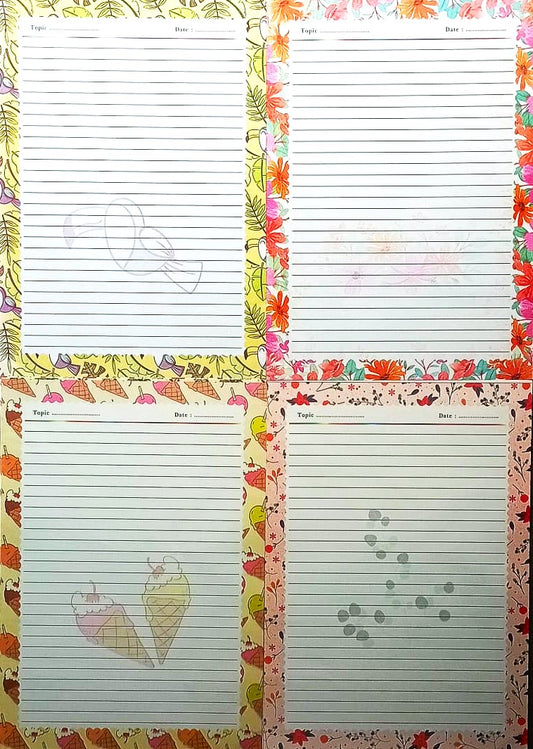 Attractive Flower Printed A4 Size Paper Sheet Designer Sheets One Side Ruled Project Papers Comment Sheets for Assignment Art and Craft Pack of 20 Mix Sheets 4 Design Each 80 GSM