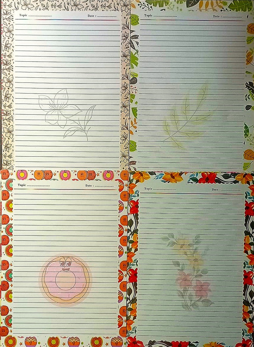 Buy One Side Ruled A4 Designer Sheets with floral mix designs (20 sheets, 4 designs each, 80 GSM). Perfect project papers for assignments, practical work, and art & craft.