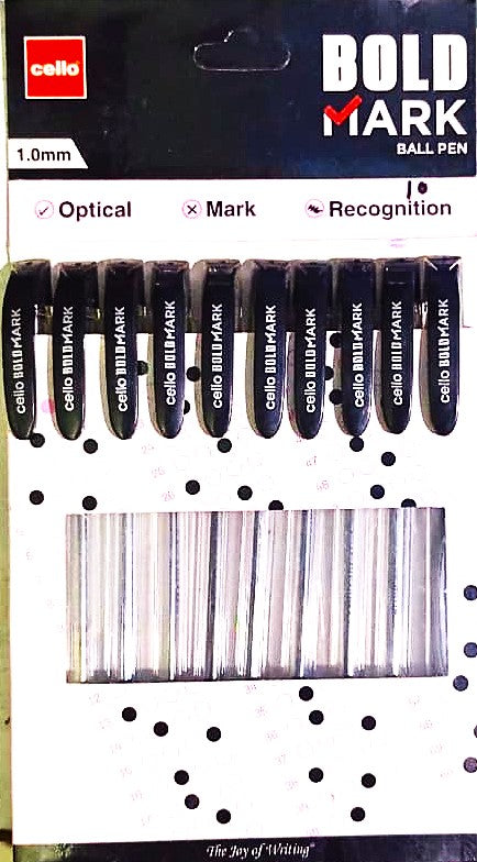 Cello Bold Mark Ball Pen 1.0mm Optical Mark Recognition Black Pen Pack Of 10