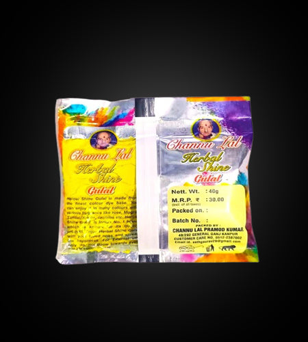 Channu Lal Herbal Shine Gulal Skin Friendly Eco Safe Color Made from Natural Ingredients and Floral Extracts for Rangoli or Holi Celebration Yellow 40gm