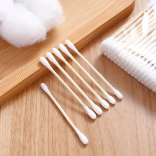 Cotton Buds for Ear Cleaner Bamboo Wooden Sticks Ear Cleaner Cotton Swabs 100% Pure and Soft Premium Cotton Ear Buds for Baby's Hygiene and Care Pack Of 12 Units