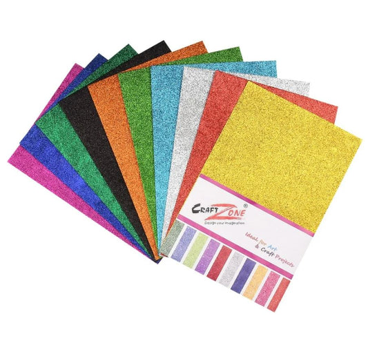 Craft Zone Glitter Foam Sheet A4 Size Sparkles Multicolour Velvet Sheets for Art Craft Decoration Gift Wrapping Scrapbooking Craft Project Etc. Pack of 10