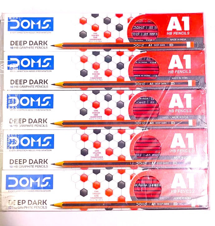 DOMS A1 Deep Dark HB Graphite Pencil Include Eraser and Sharpner Innovative Groove for Perfect Grip Use for Sketching and Drawing Pack of 100 Pencils x 10 Box