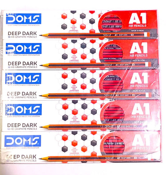 DOMS A1 Deep Dark HB Graphite Pencil Include Eraser and Sharpner Innovative Groove for Perfect Grip Use for Sketching and Drawing Pack of 100 Pencils x 10 Box