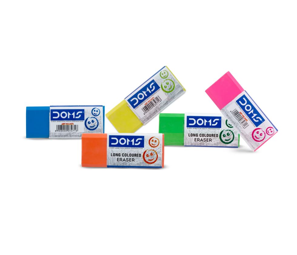 DOMS Long Coloured Erasers For Clean and Clear Erasing Non-Toxic Dust Free Pack Of 20 Pieces