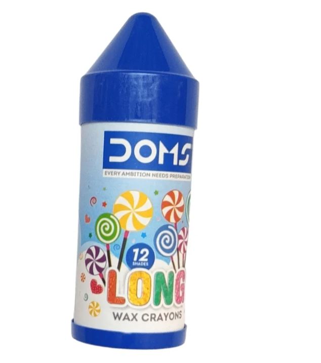 DOMS Long Wax Crayons 12 Shades 75 mm Non-Toxic and Safe for Childrens Pack of 1 Multicolor