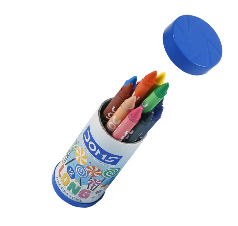 DOMS Long Wax Crayons 12 Shades 75 mm Non-Toxic and Safe for Childrens Pack of 1 Multicolor